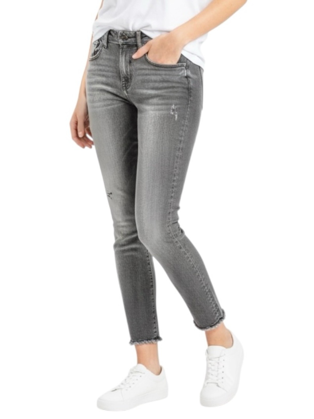Moussy Vintage Helix Skinny Jeans Womens Size 26 Gray Distressed Made In Japan